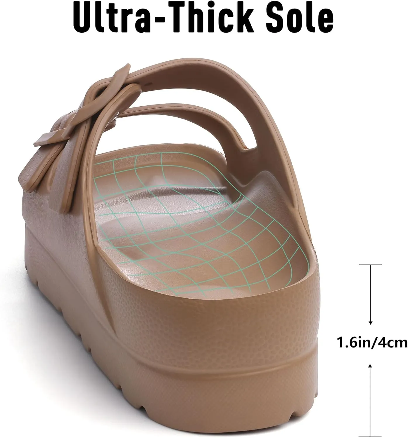 Women's Platform Sandals with Arch Support, Chunky Lightweight Foam Slip on Slides, Comfortable Summer Beach Sandals with Adjustable Buckle