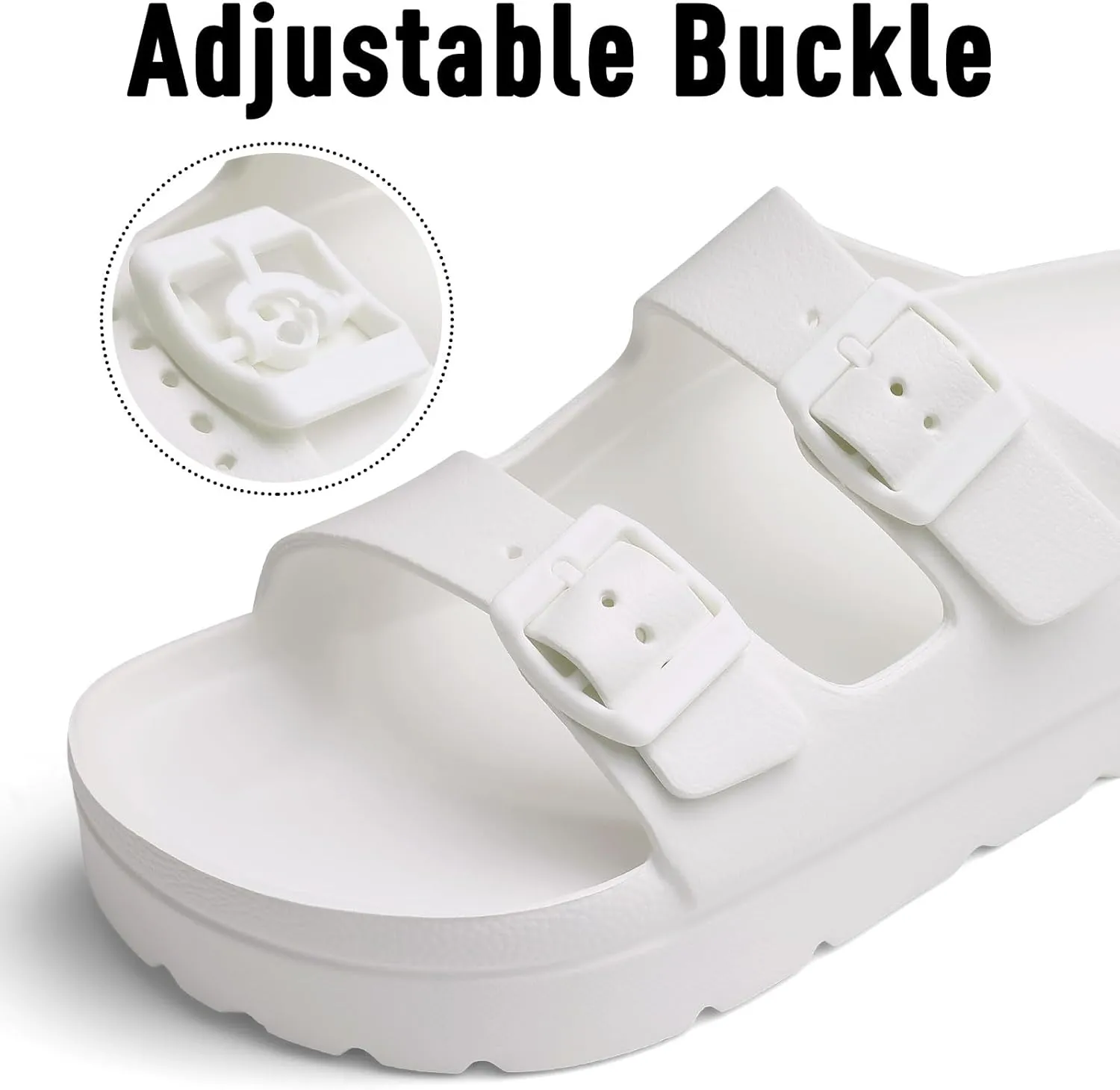 Women's Platform Sandals with Arch Support, Chunky Lightweight Foam Slip on Slides, Comfortable Summer Beach Sandals with Adjustable Buckle