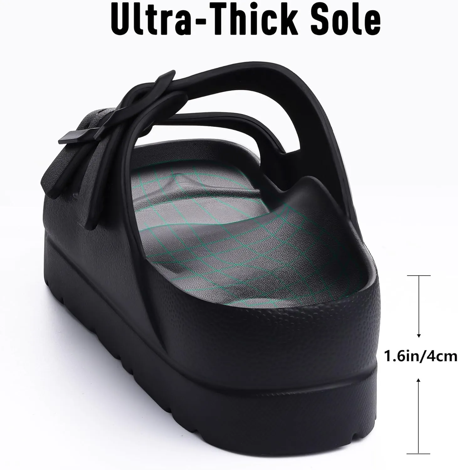 Women's Platform Sandals with Arch Support, Chunky Lightweight Foam Slip on Slides, Comfortable Summer Beach Sandals with Adjustable Buckle