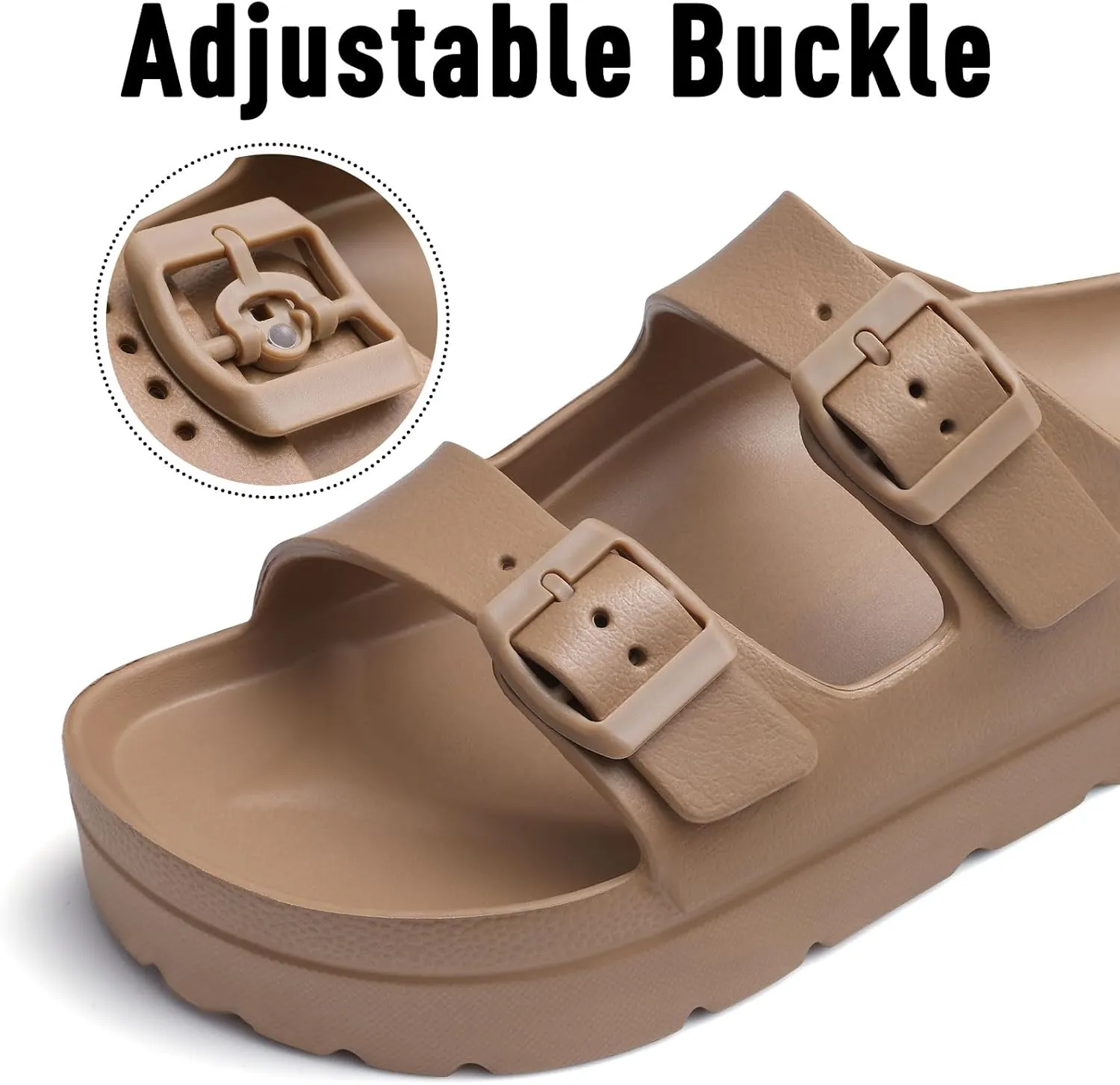 Women's Platform Sandals with Arch Support, Chunky Lightweight Foam Slip on Slides, Comfortable Summer Beach Sandals with Adjustable Buckle