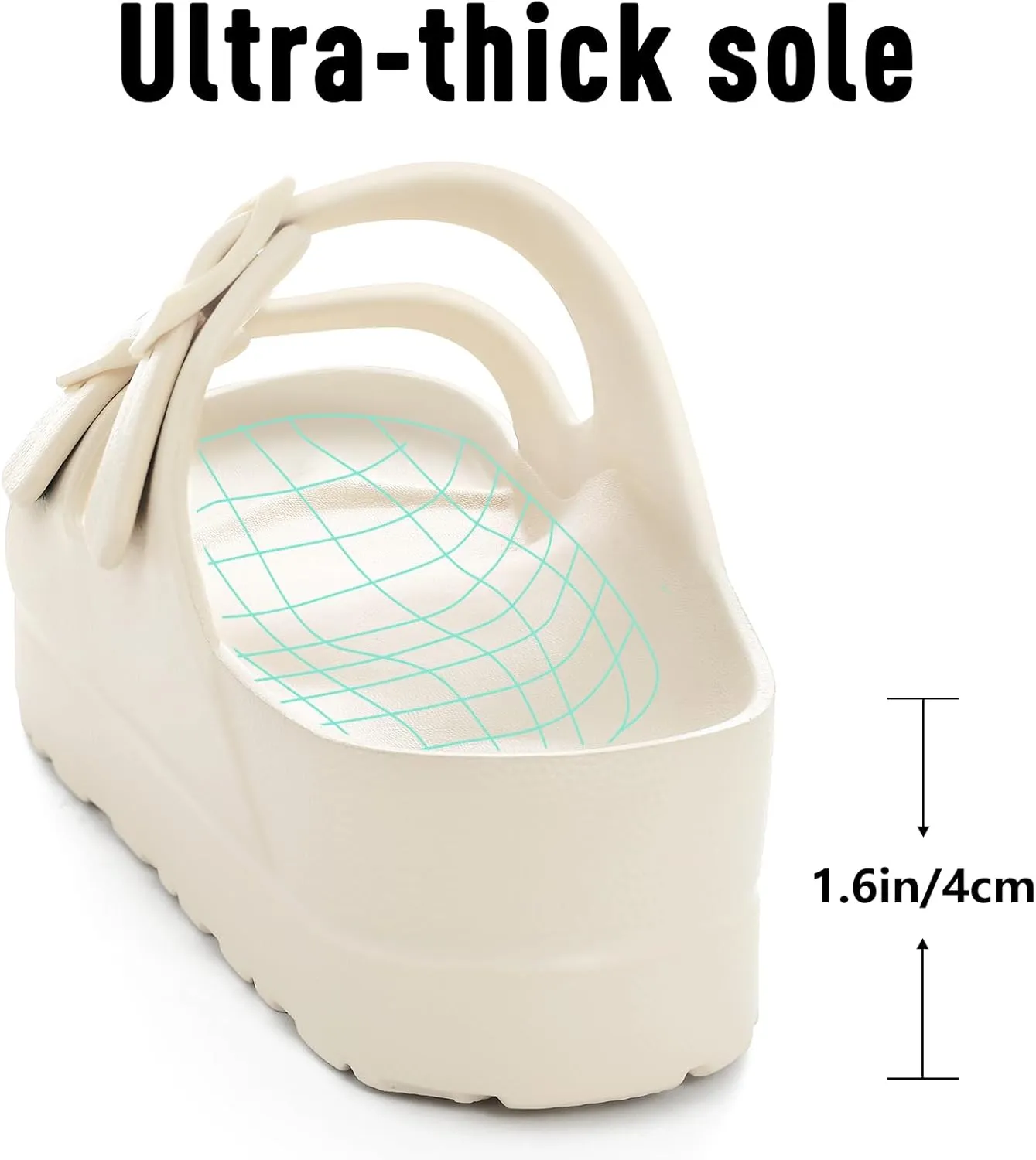 Women's Platform Sandals with Arch Support, Chunky Lightweight Foam Slip on Slides, Comfortable Summer Beach Sandals with Adjustable Buckle