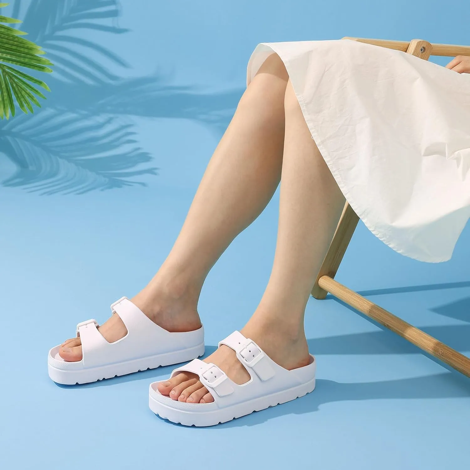 Women's Platform Sandals with Arch Support, Chunky Lightweight Foam Slip on Slides, Comfortable Summer Beach Sandals with Adjustable Buckle