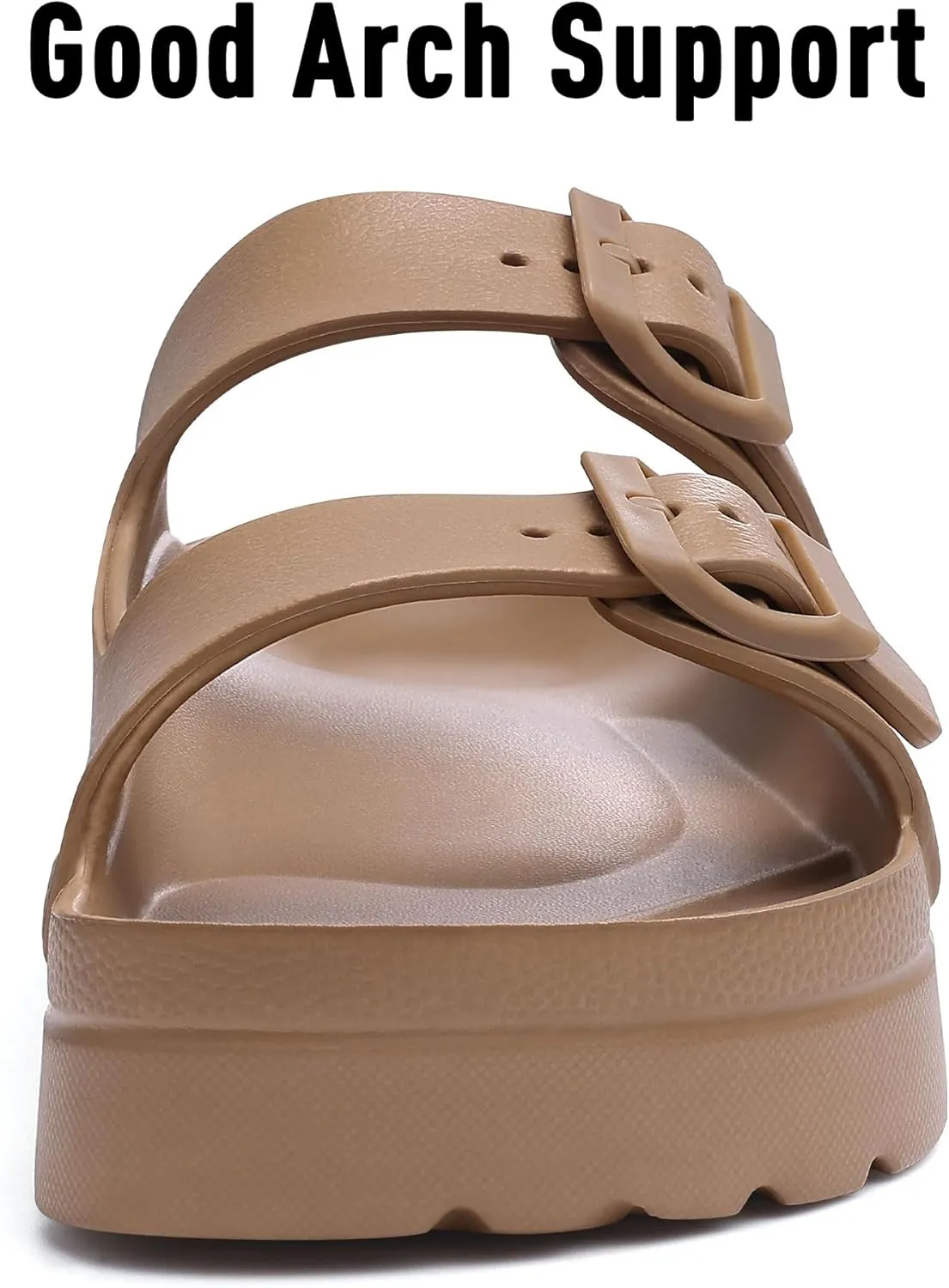Women's Platform Sandals with Arch Support, Chunky Lightweight Foam Slip on Slides, Comfortable Summer Beach Sandals with Adjustable Buckle