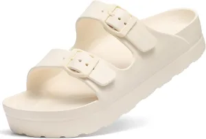 Women's Platform Sandals with Arch Support, Chunky Lightweight Foam Slip on Slides, Comfortable Summer Beach Sandals with Adjustable Buckle