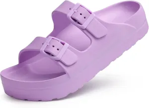 Women's Platform Sandals with Arch Support, Chunky Lightweight Foam Slip on Slides, Comfortable Summer Beach Sandals with Adjustable Buckle