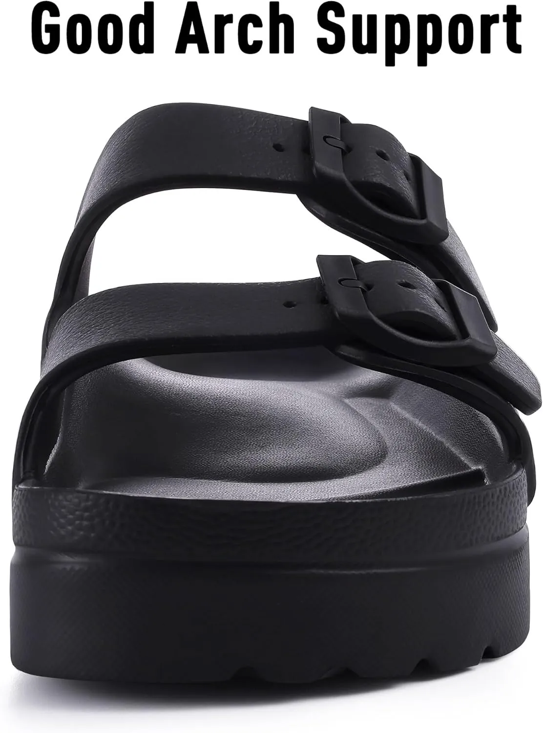 Women's Platform Sandals with Arch Support, Chunky Lightweight Foam Slip on Slides, Comfortable Summer Beach Sandals with Adjustable Buckle