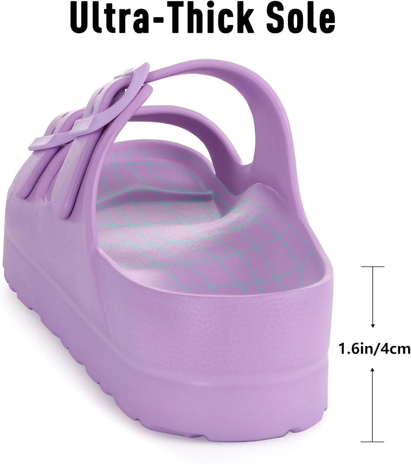 Women's Platform Sandals with Arch Support, Chunky Lightweight Foam Slip on Slides, Comfortable Summer Beach Sandals with Adjustable Buckle