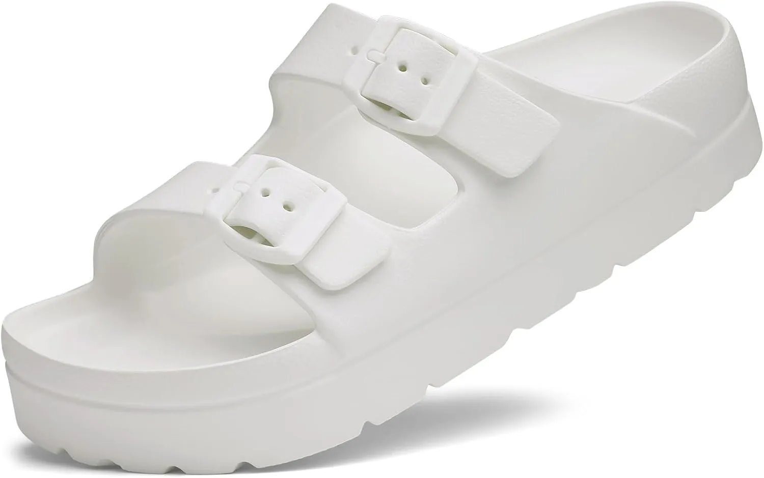Women's Platform Sandals with Arch Support, Chunky Lightweight Foam Slip on Slides, Comfortable Summer Beach Sandals with Adjustable Buckle