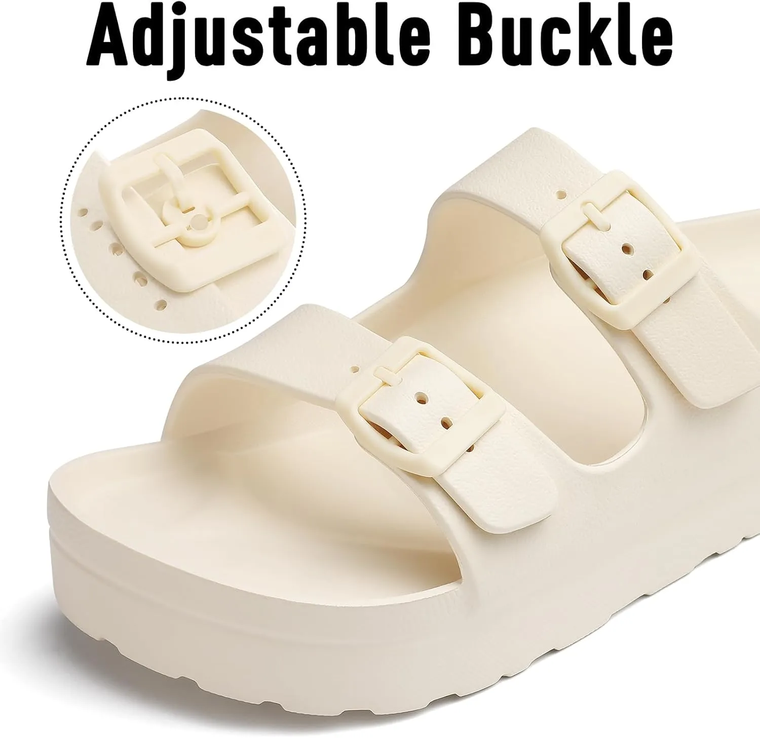 Women's Platform Sandals with Arch Support, Chunky Lightweight Foam Slip on Slides, Comfortable Summer Beach Sandals with Adjustable Buckle