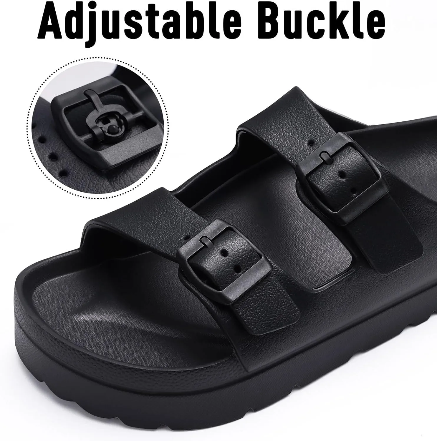 Women's Platform Sandals with Arch Support, Chunky Lightweight Foam Slip on Slides, Comfortable Summer Beach Sandals with Adjustable Buckle
