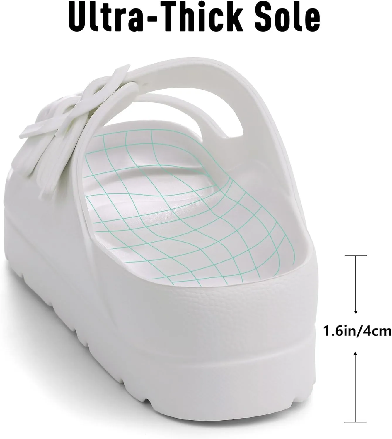 Women's Platform Sandals with Arch Support, Chunky Lightweight Foam Slip on Slides, Comfortable Summer Beach Sandals with Adjustable Buckle