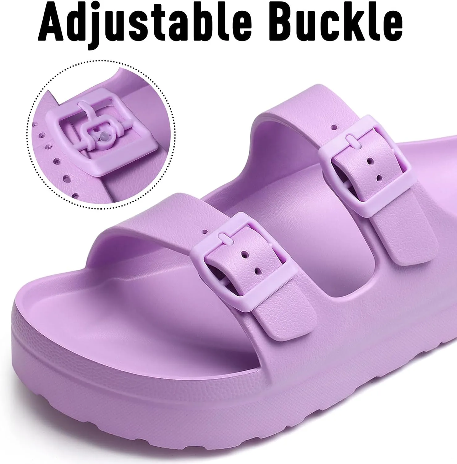 Women's Platform Sandals with Arch Support, Chunky Lightweight Foam Slip on Slides, Comfortable Summer Beach Sandals with Adjustable Buckle