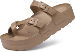 Women's Platform Sandals with Arch Support Comfortable Foam Slides Summer Beach Sandals with Adjustable Buckle