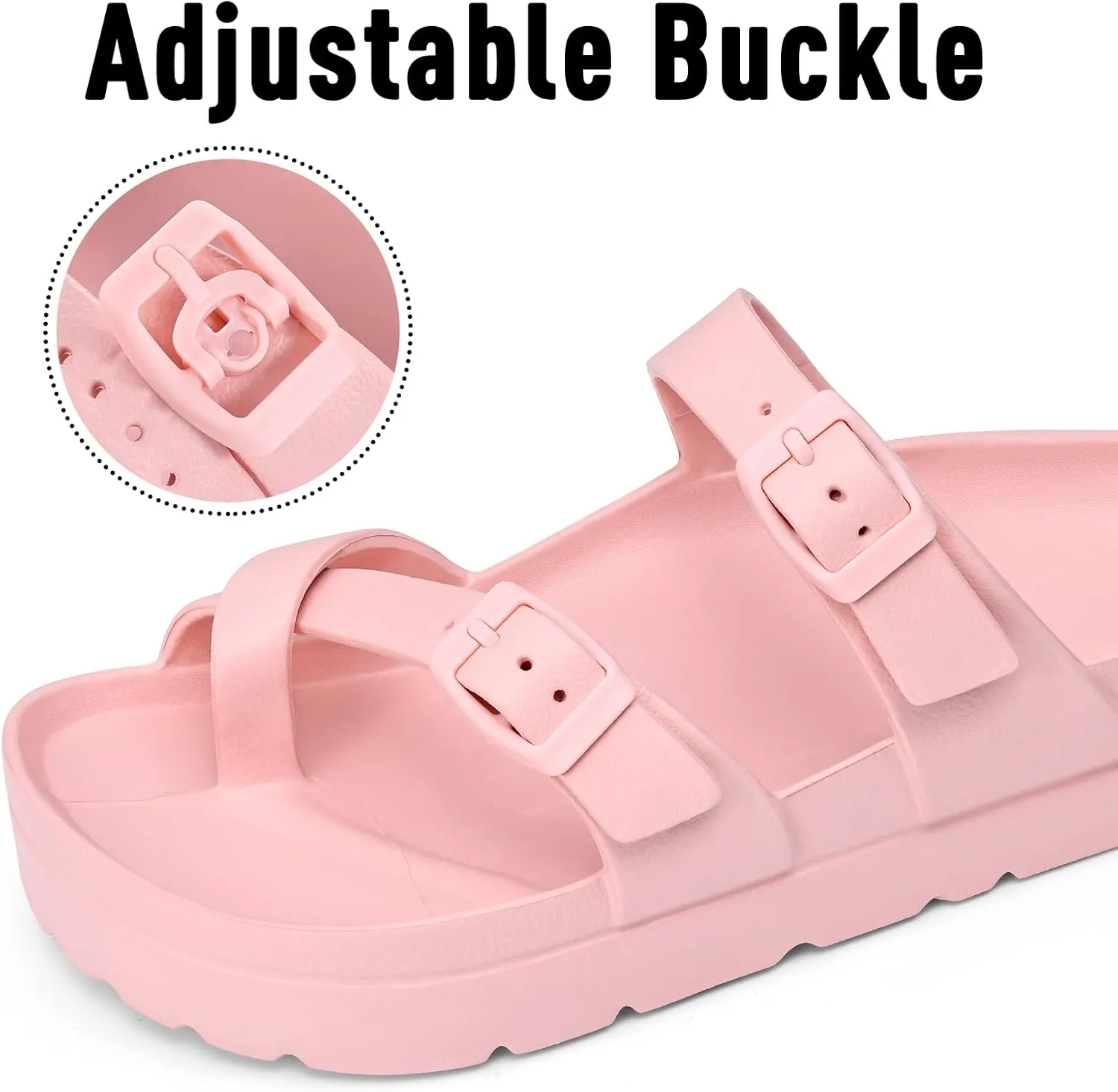 Women's Platform Sandals with Arch Support Comfortable Foam Slides Summer Beach Sandals with Adjustable Buckle