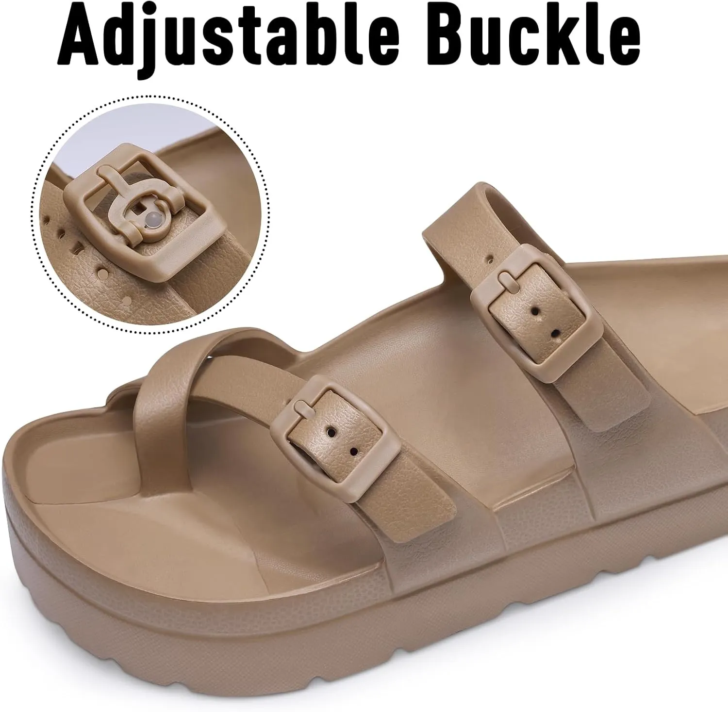 Women's Platform Sandals with Arch Support Comfortable Foam Slides Summer Beach Sandals with Adjustable Buckle