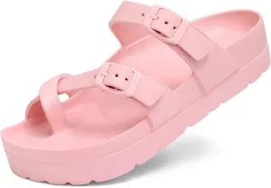 Women's Platform Sandals with Arch Support Comfortable Foam Slides Summer Beach Sandals with Adjustable Buckle