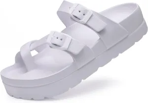 Women's Platform Sandals with Arch Support Comfortable Foam Slides Summer Beach Sandals with Adjustable Buckle
