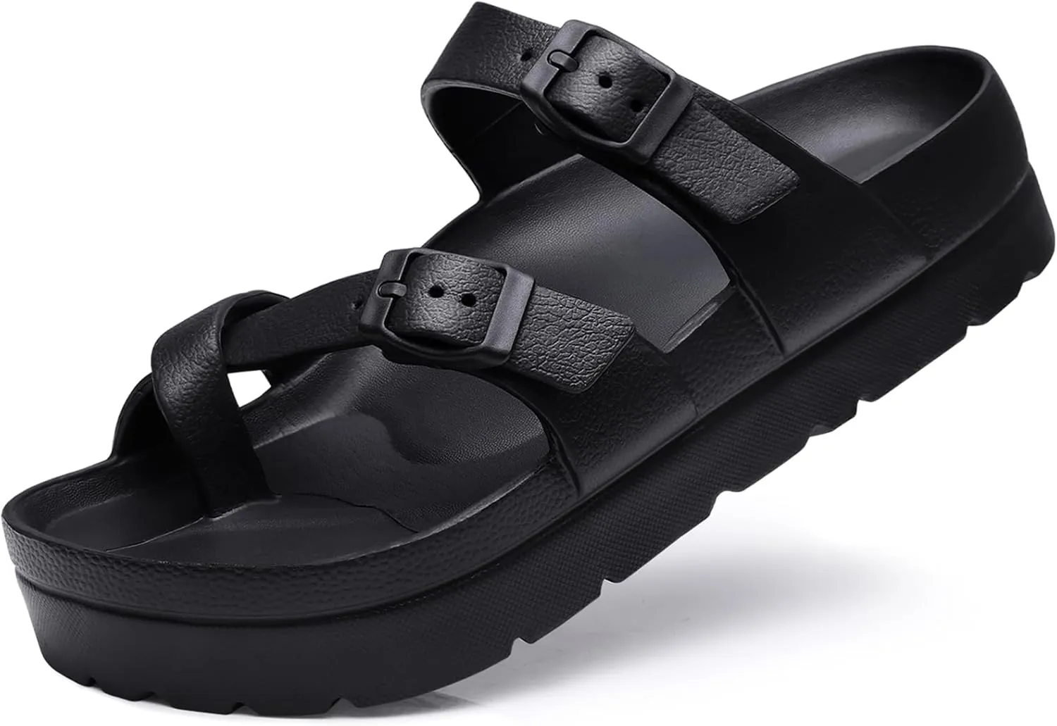 Women's Platform Sandals with Arch Support Comfortable Foam Slides Summer Beach Sandals with Adjustable Buckle