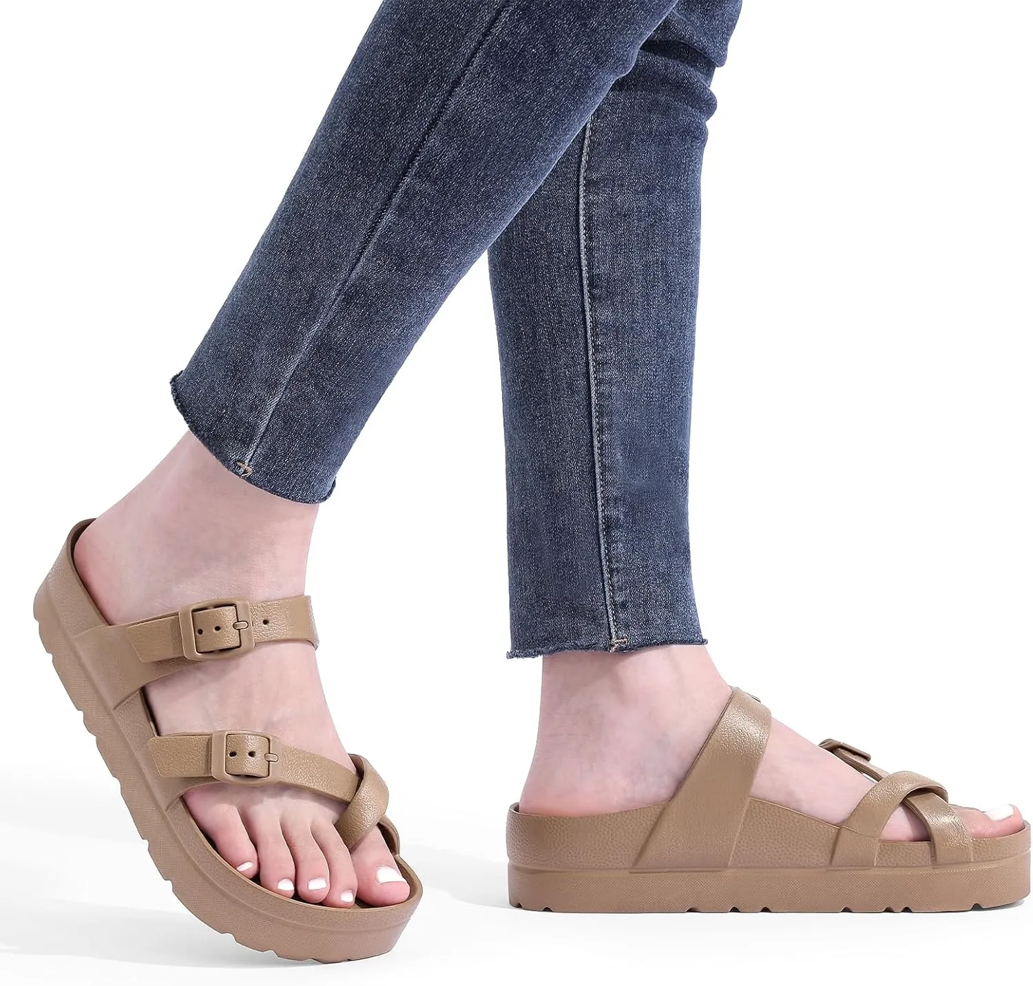 Women's Platform Sandals with Arch Support Comfortable Foam Slides Summer Beach Sandals with Adjustable Buckle