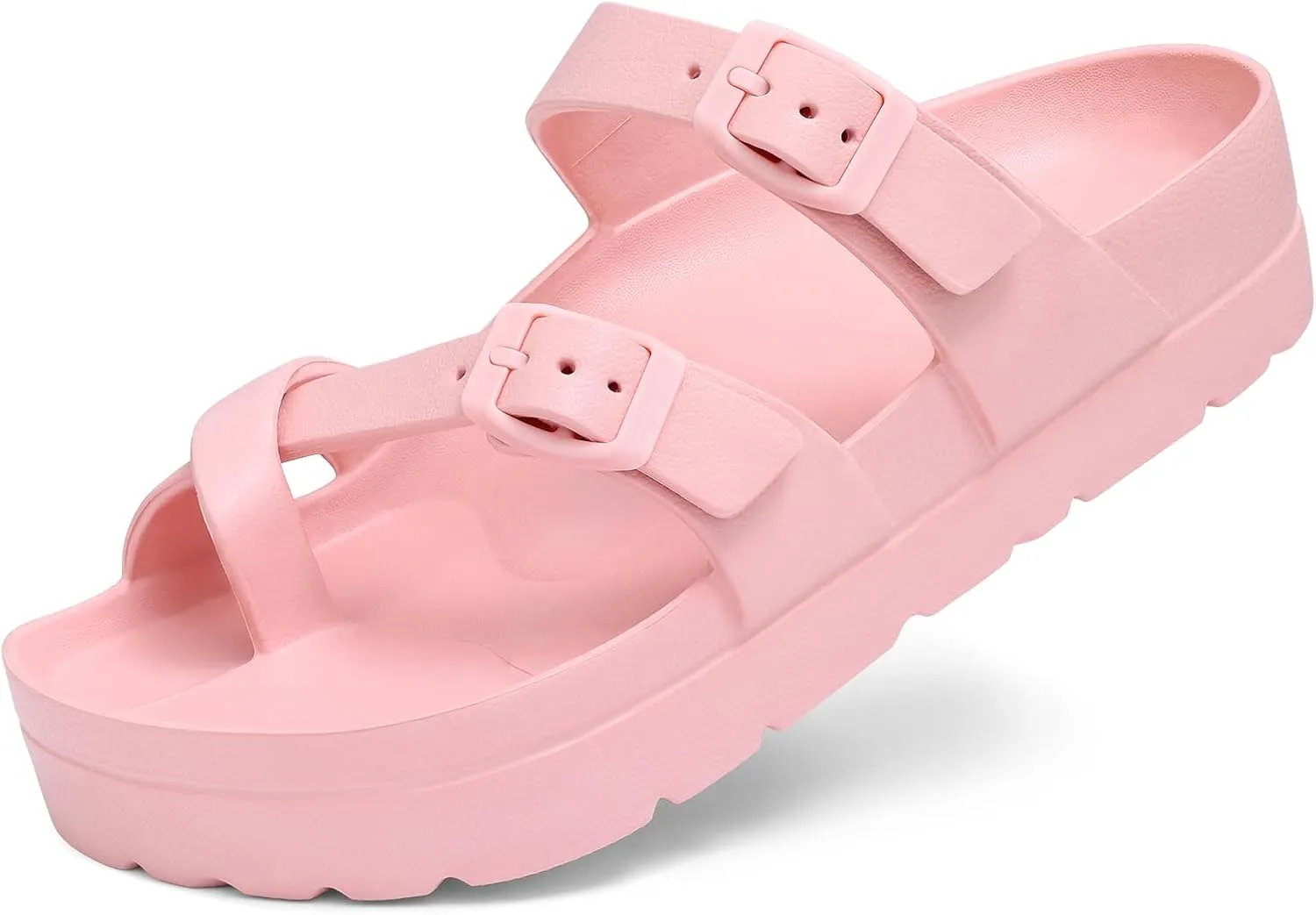 Women's Platform Sandals with Arch Support Comfortable Foam Slides Summer Beach Sandals with Adjustable Buckle
