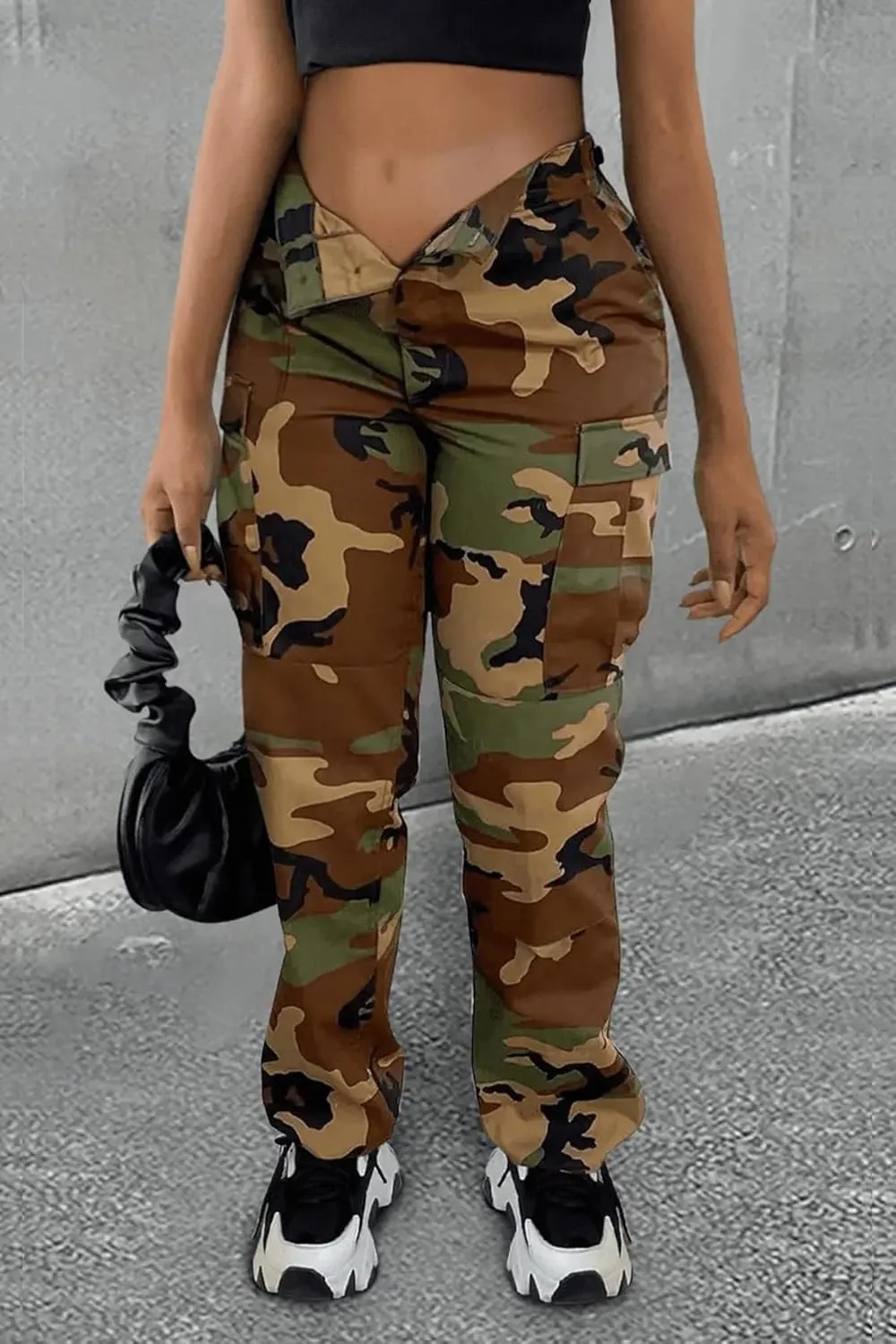 Women's Plus Size Cargo Camo Pants High Waist Slim Fit Camouflage Jogger Pants Sweatpants with Pockets