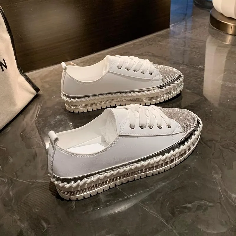 Women's Rhinestone Platform Loafers,Glitter Fashion Slip-On Sparkle Bling Sequin Sneakers Fall 2024 Casual Flat