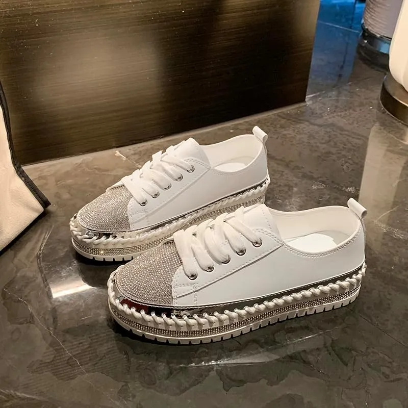 Women's Rhinestone Platform Loafers,Glitter Fashion Slip-On Sparkle Bling Sequin Sneakers Fall 2024 Casual Flat