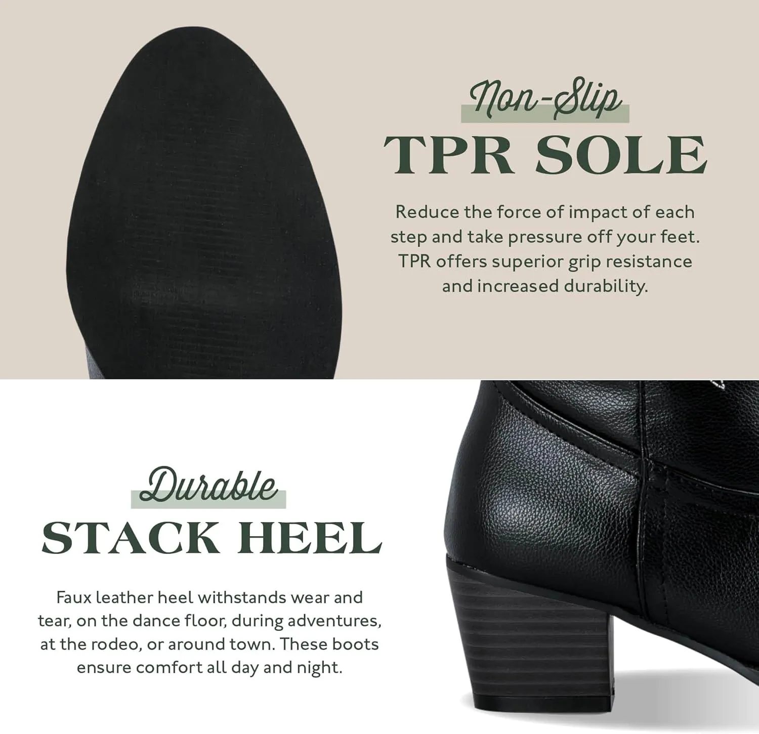Women's Rodeo Boots - Classic Western Booties for Women & Teen Girls, Black, Mid-Calf, Faux Leather, Memory Foam Insole, Cowboy Boots
