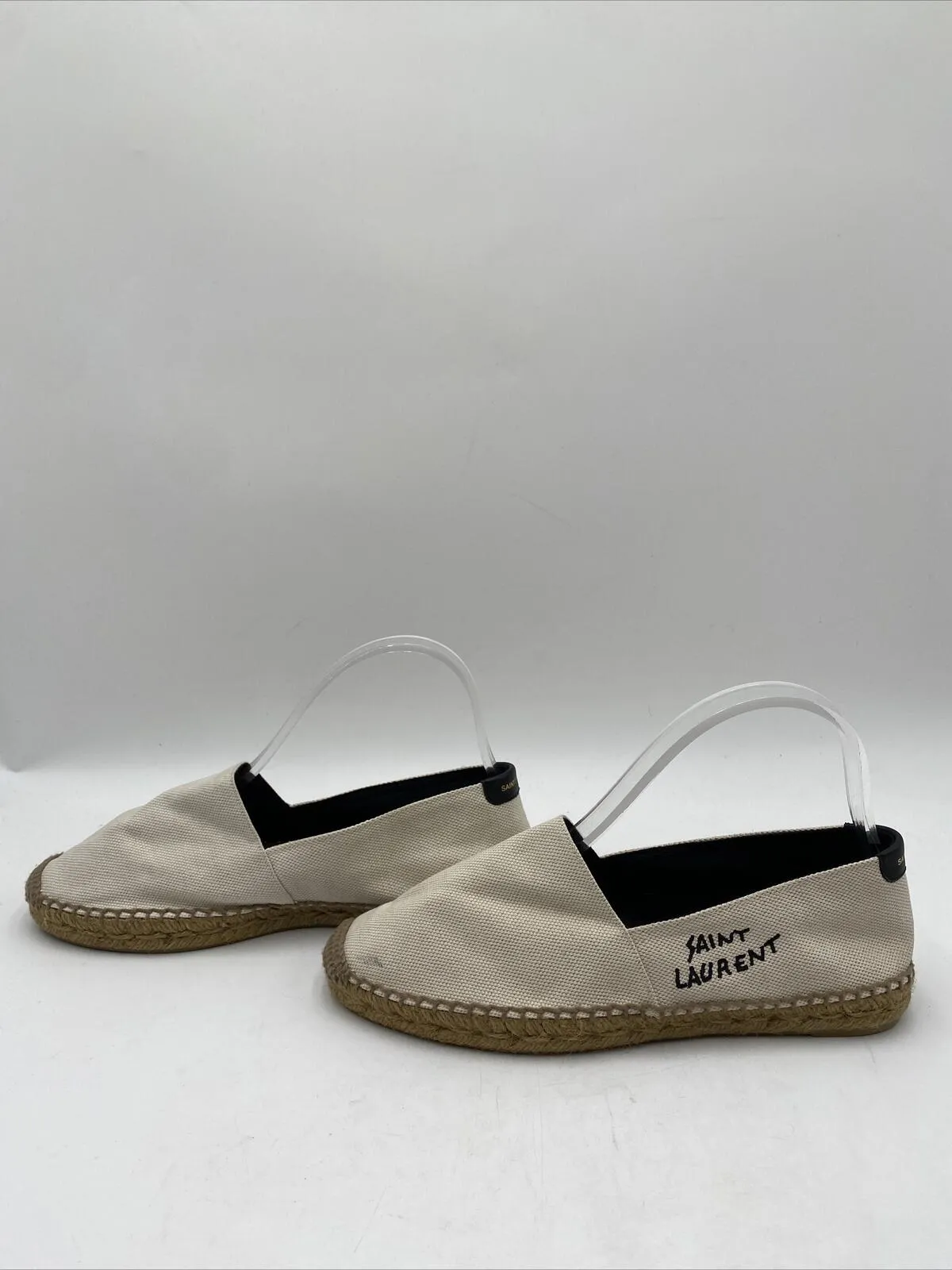 Women’s Saint Laurent Logo-Embroidered Canvas Espadrilles Shoes White Size 39 - Very Good
