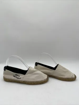 Women’s Saint Laurent Logo-Embroidered Canvas Espadrilles Shoes White Size 39 - Very Good