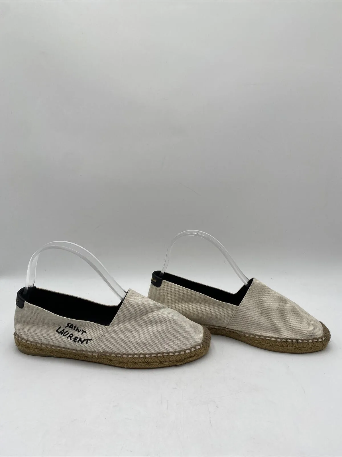 Women’s Saint Laurent Logo-Embroidered Canvas Espadrilles Shoes White Size 39 - Very Good