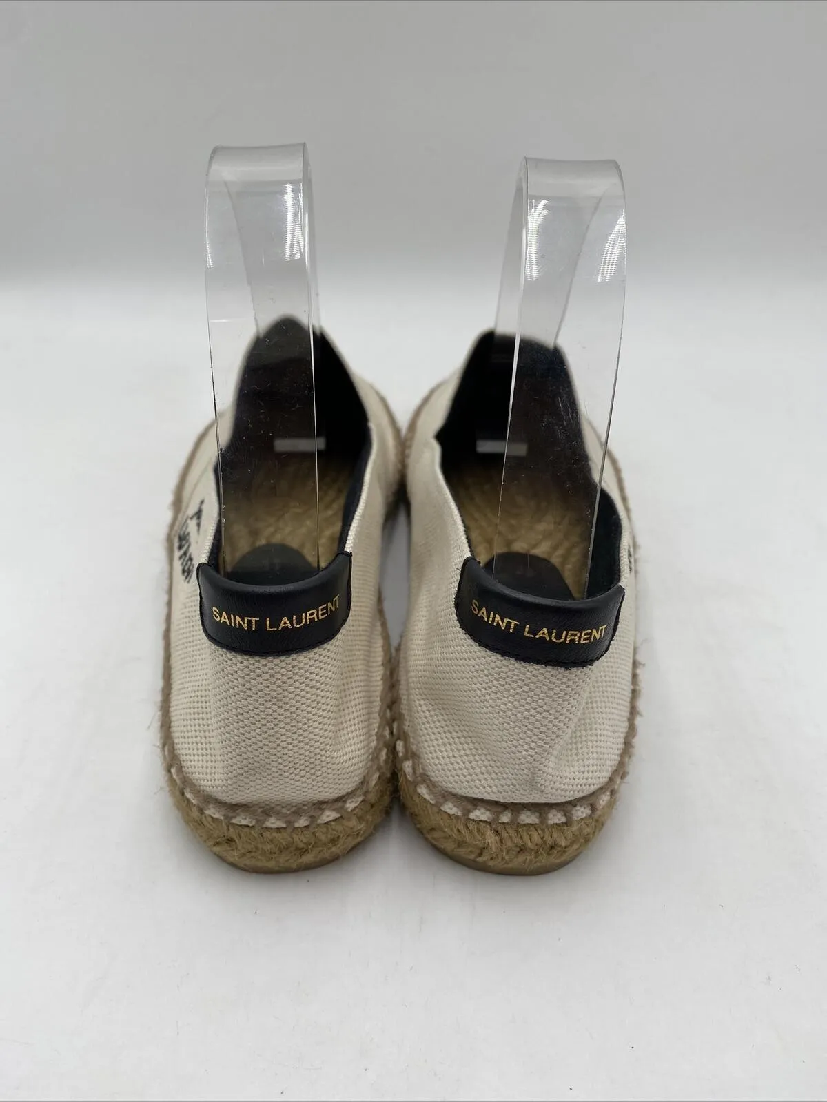 Women’s Saint Laurent Logo-Embroidered Canvas Espadrilles Shoes White Size 39 - Very Good