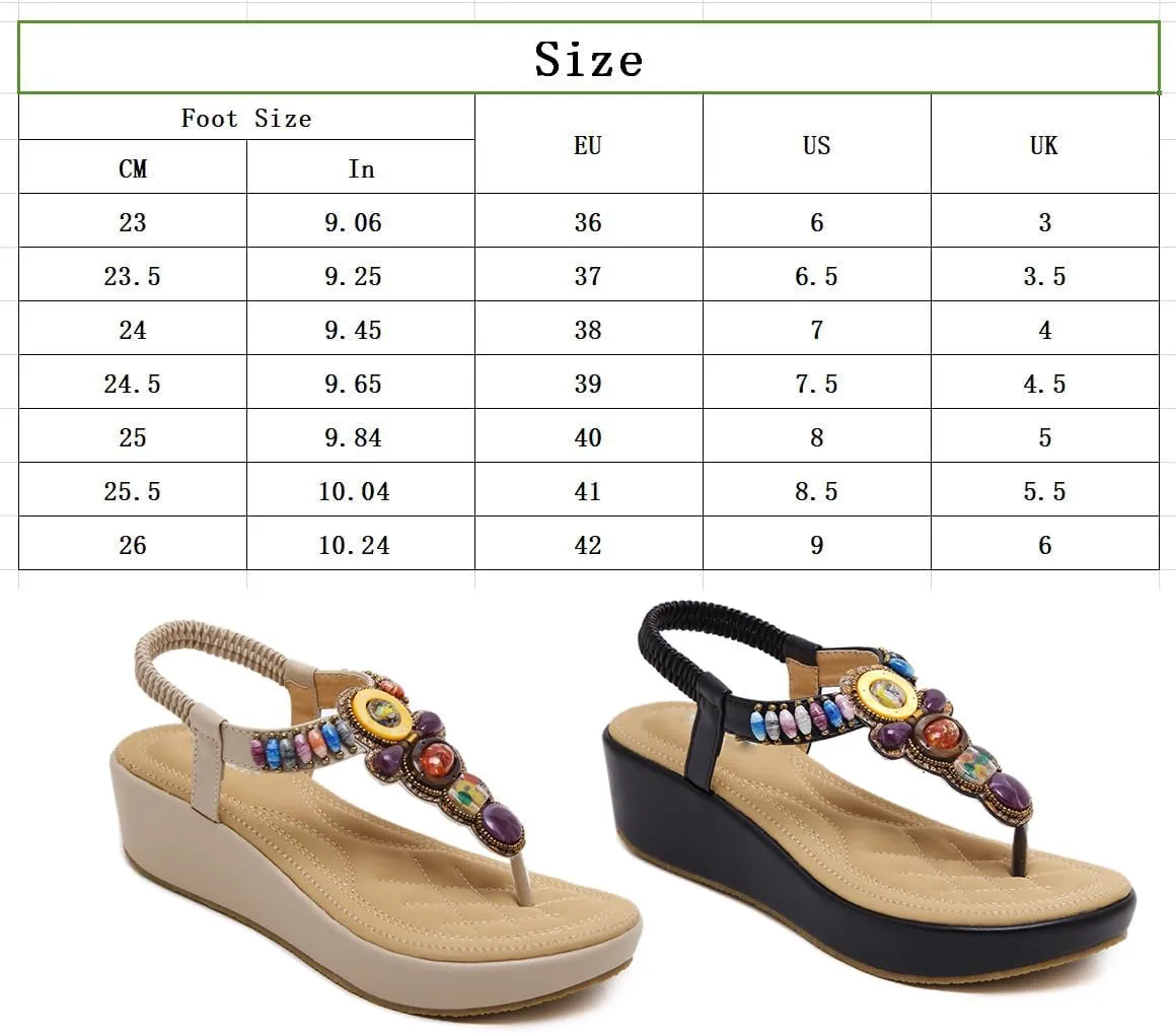 Women's Sandals Bohemia Summer Vintage Beach Flats Beaded Ankle Strappy Sandal Athletic Hiking Sandals Outdoor Walking Sandals