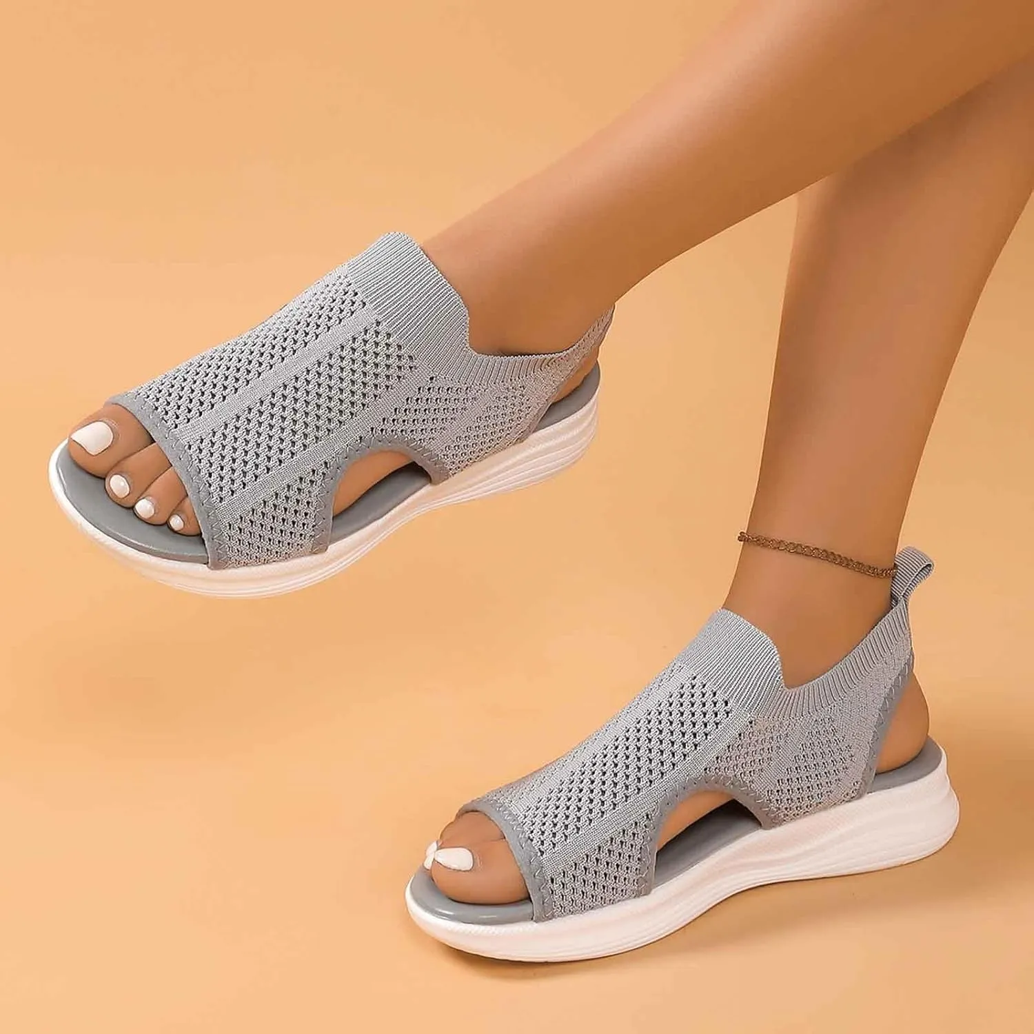 Womens Sport Sandals with Arch Support Women's Walking Sandals Orthotic Comfort Slip-On Open-Toe Platform Shoes