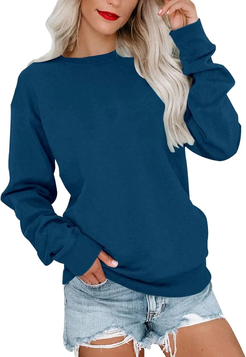 Women's Spring Casual Long Sleeve Sweatshirts Color Block/Solid/Gradient Lightweight Crew Neck Pullover Loose Fit Tunic Tops