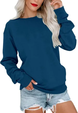 Women's Spring Casual Long Sleeve Sweatshirts Color Block/Solid/Gradient Lightweight Crew Neck Pullover Loose Fit Tunic Tops