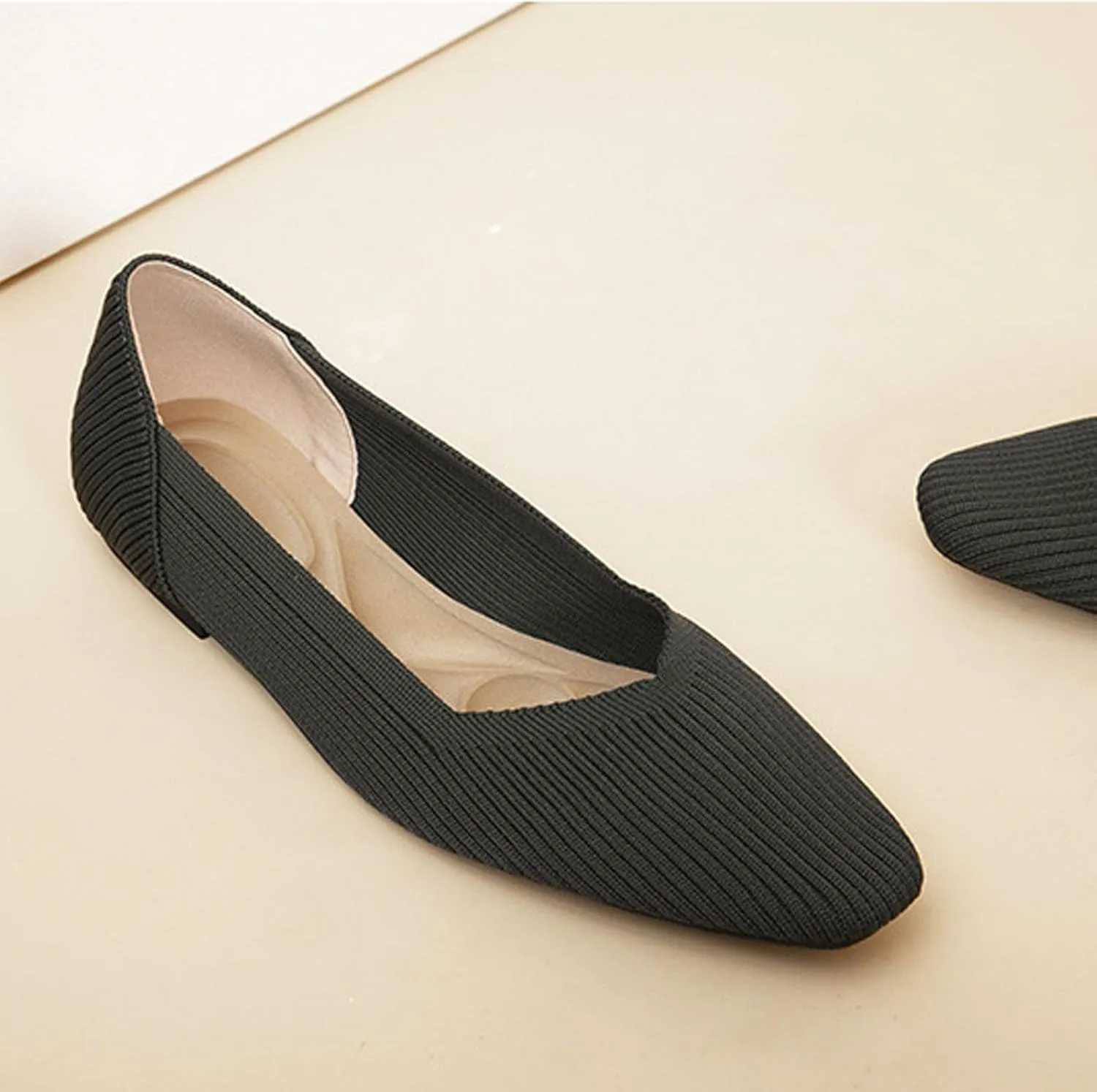 Women's Square Toe Flats Knit Dress Shoes Comfortable Mesh Flats for Women Slip On Ballet Flats Shoes Classic Soft Mary Jane Shoes