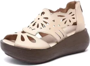 Women's Summer Sandals,women's Platform Open Toe Shoes Back Zipper Pu Leather Roman Hollow Platform Open Toe Shoes Comfortable Ankle Strap Outdoor Platform Sandals
