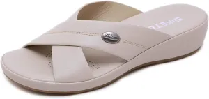 Womens Summer Slip-on Sandals, Comfy Criss-Crossed Straps Slippers for Women