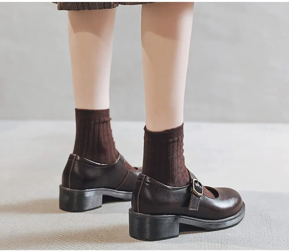 Women's Vintage Black/Brown Mary Jane Flats JK Uniform Dress Shoes