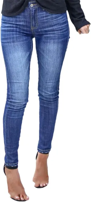 Women's Vintage Wash Jeans Contrast Stitching Solid Slim Skinny Pencil Pants
