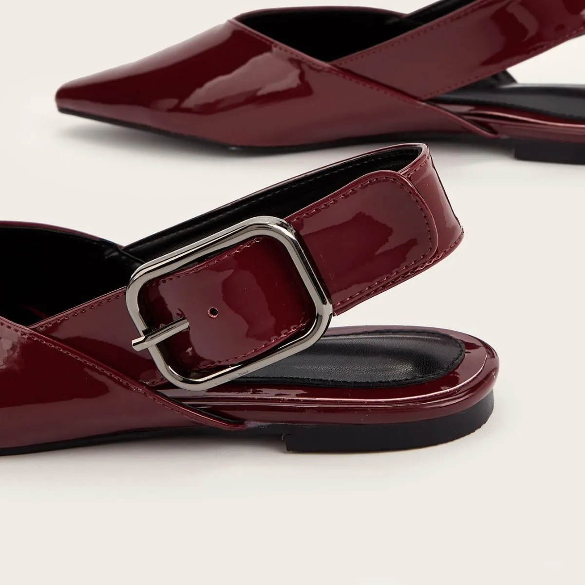 Women's Wide Welt Buckle Ballet Flats Pointed Toe Slingback Mules Mary Jane Flat Ballerina Shoes