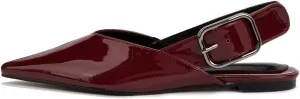 Women's Wide Welt Buckle Ballet Flats Pointed Toe Slingback Mules Mary Jane Flat Ballerina Shoes