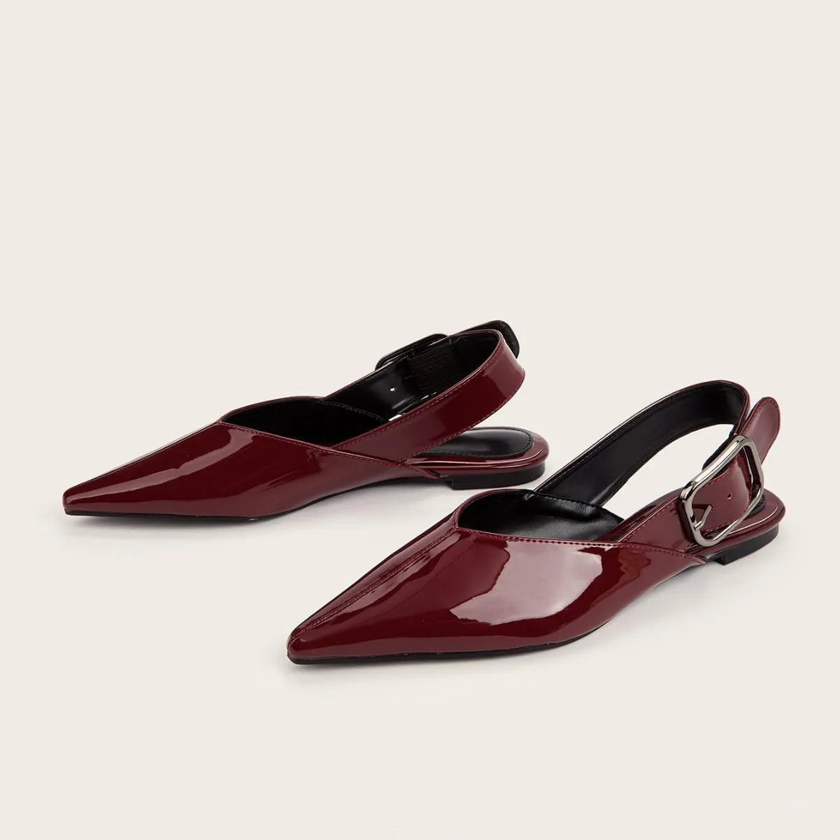 Women's Wide Welt Buckle Ballet Flats Pointed Toe Slingback Mules Mary Jane Flat Ballerina Shoes