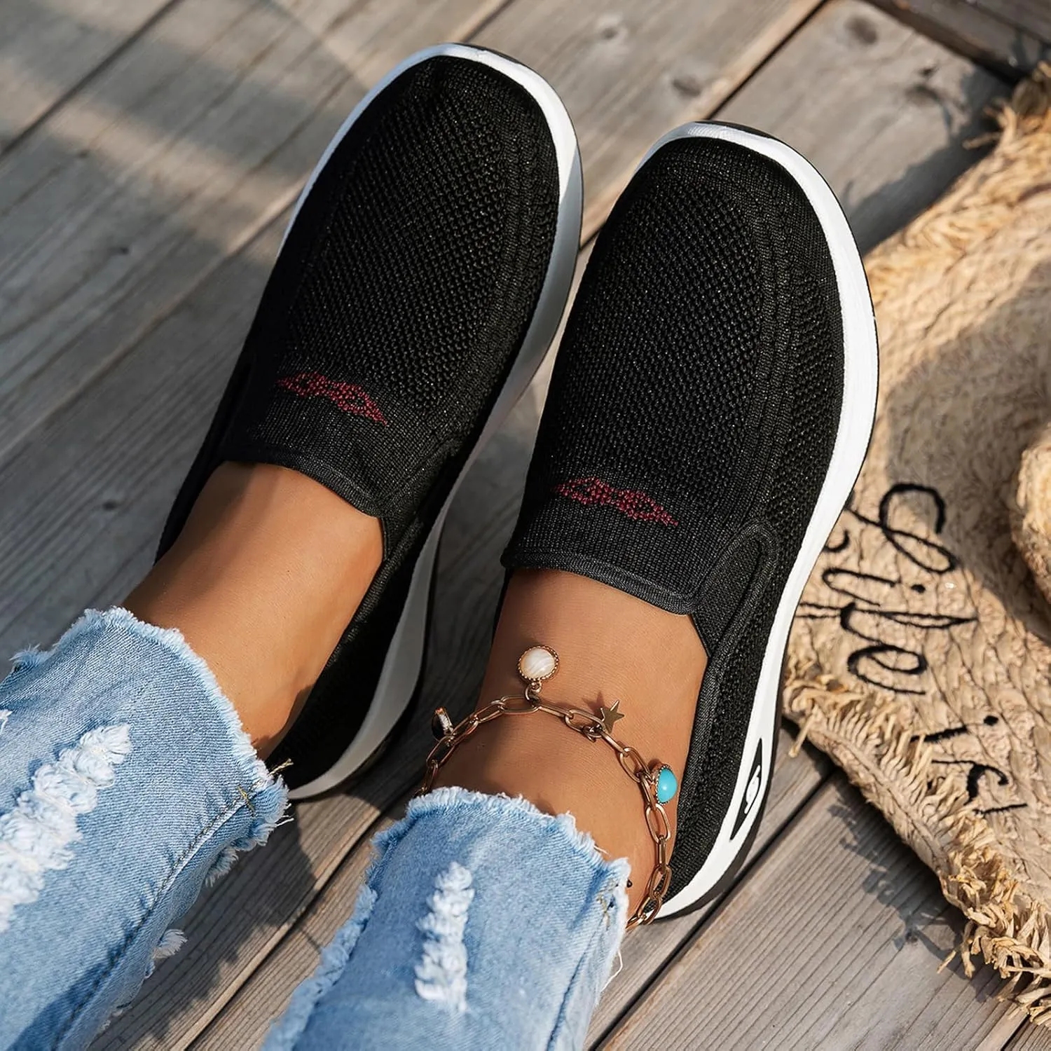 Women's Woven Orthopedic Shoes Comfortable Walking Shoe Breathable Mesh Summer Sneakers Lightweight Wide Width Slip on Shoes Diabetic Nurse Sneaker with Arch Support