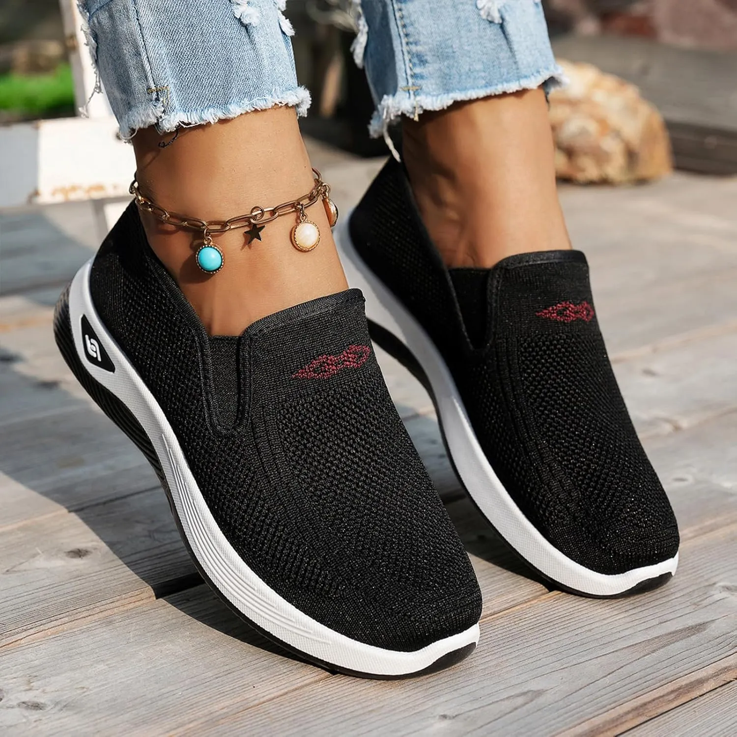 Women's Woven Orthopedic Shoes Comfortable Walking Shoe Breathable Mesh Summer Sneakers Lightweight Wide Width Slip on Shoes Diabetic Nurse Sneaker with Arch Support