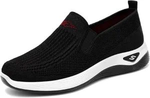 Women's Woven Orthopedic Shoes Comfortable Walking Shoe Breathable Mesh Summer Sneakers Lightweight Wide Width Slip on Shoes Diabetic Nurse Sneaker with Arch Support