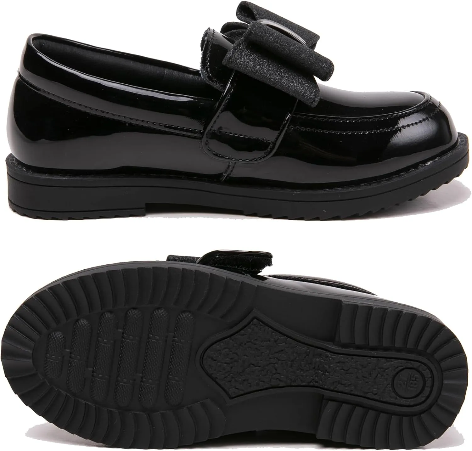 WUIWUIYU Girl's School Uniform Shoes Bow Cute Dress Oxfords Slip-on Hook-and-Loop Preppy Style Flat Shoes