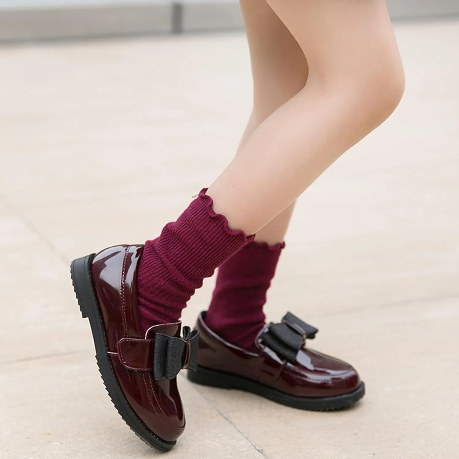WUIWUIYU Girl's School Uniform Shoes Bow Cute Dress Oxfords Slip-on Hook-and-Loop Preppy Style Flat Shoes