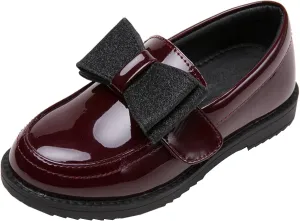 WUIWUIYU Girl's School Uniform Shoes Bow Cute Dress Oxfords Slip-on Hook-and-Loop Preppy Style Flat Shoes